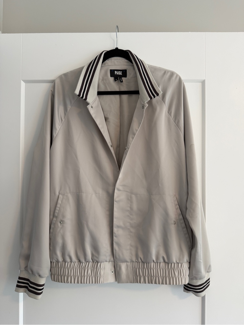 PAIGE Light Gray Bomber Jacket with Striped Collar